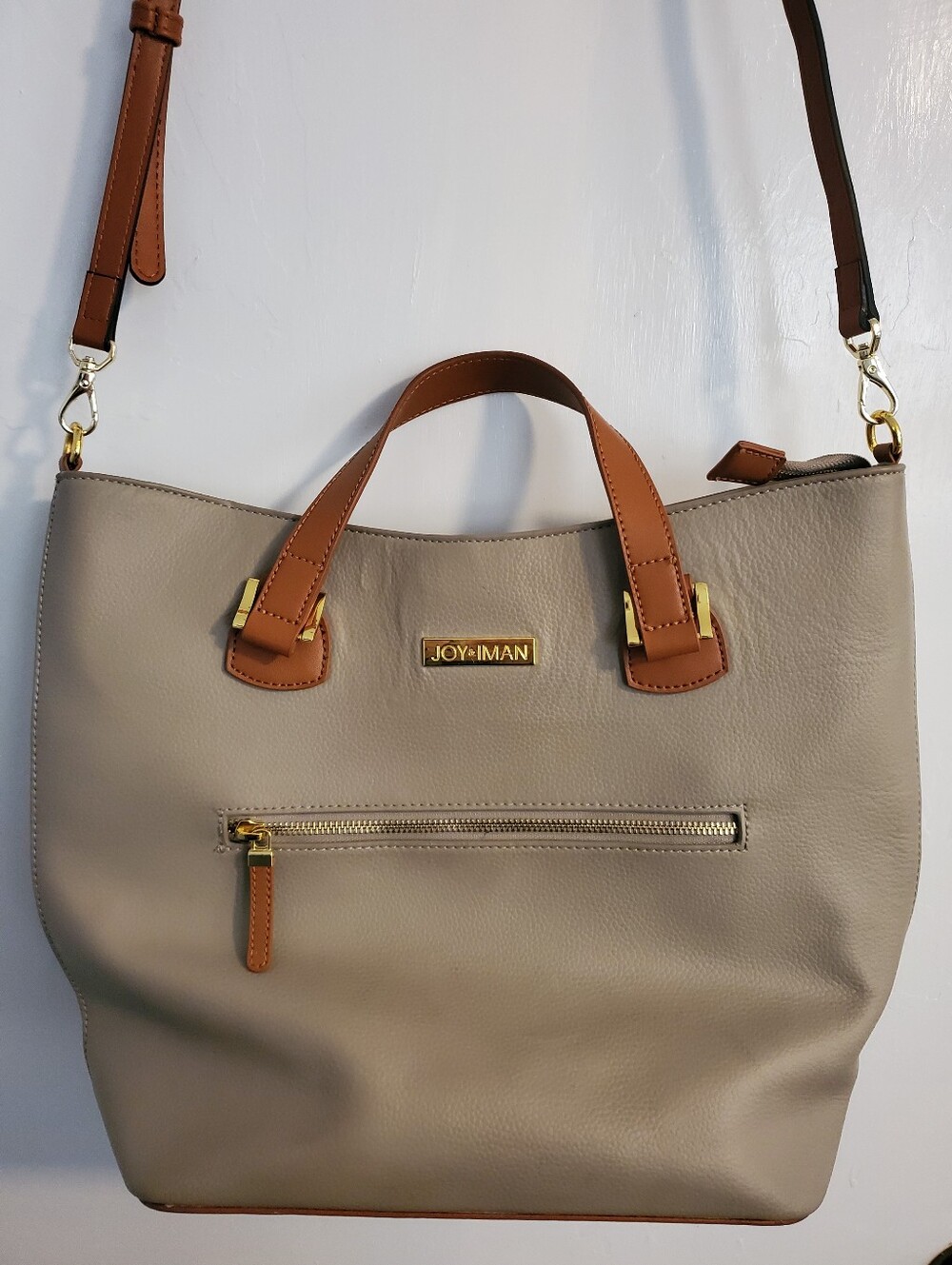 Joy & Iman Large Gray Leather Tote Bag